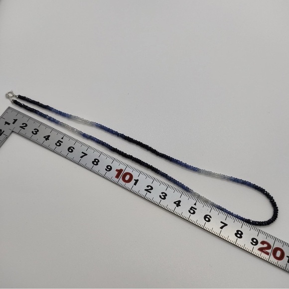 Ombré Blue Sapphire Faceted Beaded 18K White Gold Necklace - Picture 6 of 9